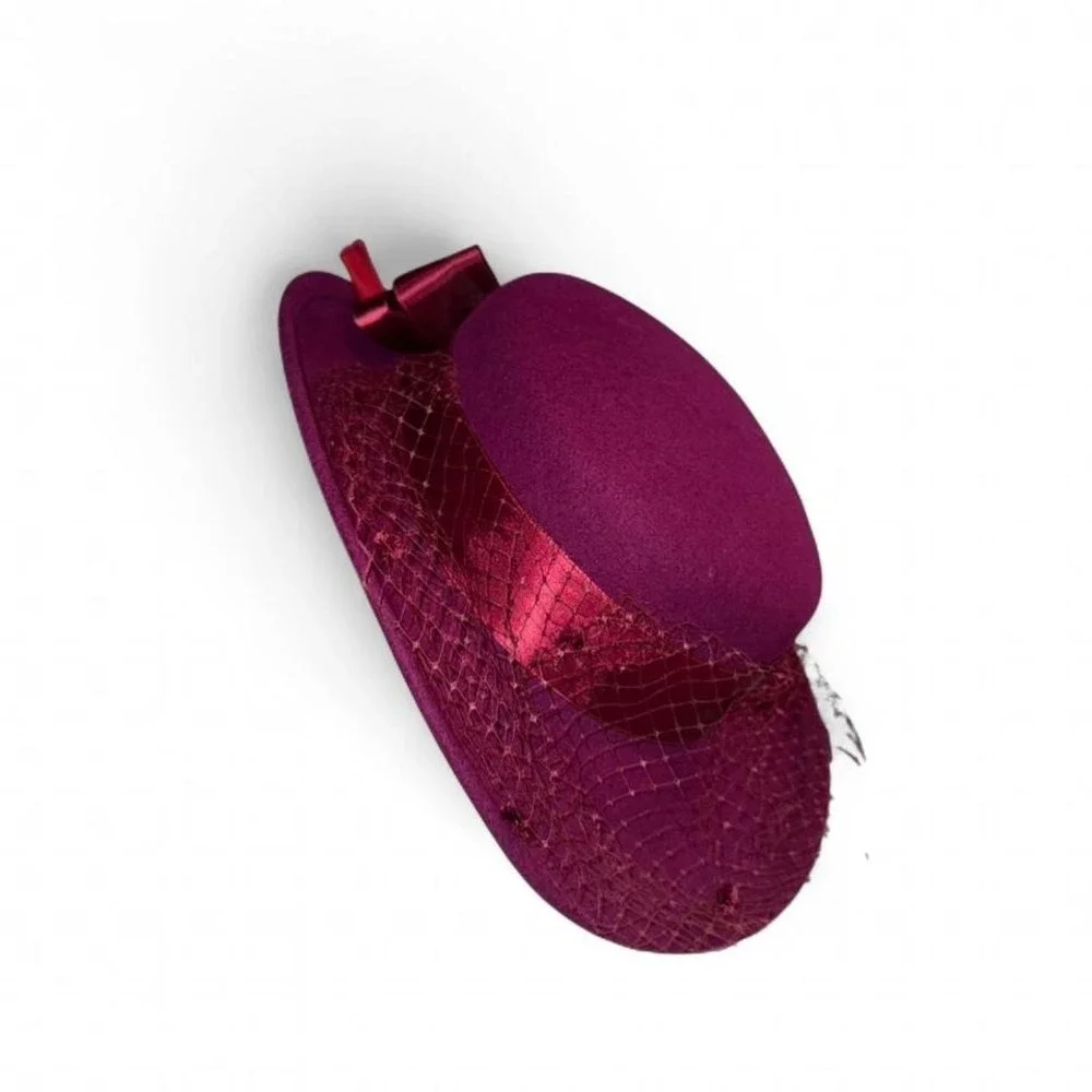Vintage Ladies‎ Hat Fuscia w/Bow & Netting Wool